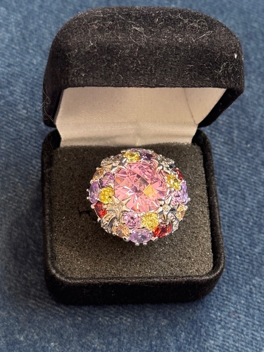 Stunning 925 Sterling Silver Multi‎ stone Cocktail Ring Size 7.5